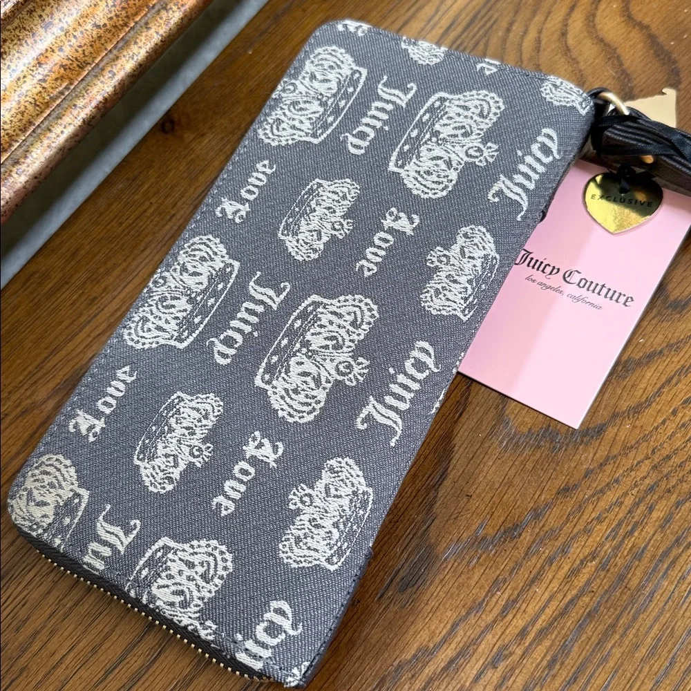 Juicy Couture Love & Crown Logo Wristlet. Zip around. Brown and tan color.